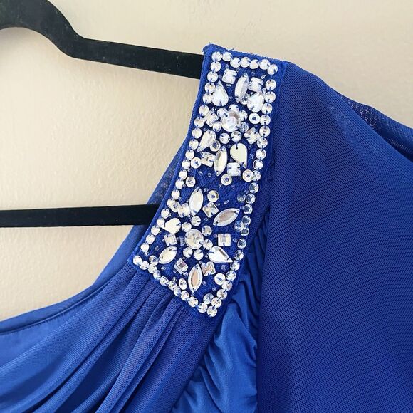 Jodi Kristopher Formal Bodycon Mini Dress S Royal Blue One Shoulder Rhinestones - Picture 6 of 10
